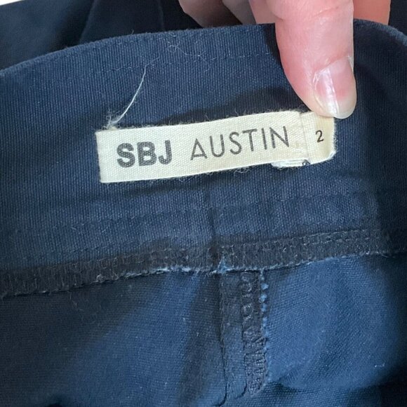 SBJ Austin Size 2 Women's Angela Pants Navy Blue Button Wide Leg 100% Cotton - Picture 6 of 7